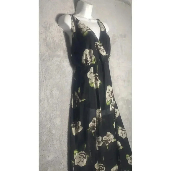 Cotton Candy LA Sheer Floral Maxi Two Slits Built in Romper V Neck - Picture 2 of 9